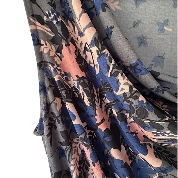 LOFT NWOT FLORAL SWING DRESS COWL NECKLINE SLEEVELESS TIE WAIST GRAY PINK SMALL - Picture 3 of 9